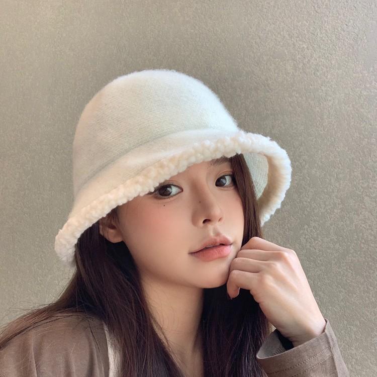 Damen Fischerhut mit Pelzrand Herbst und Winter Literarisch und Vielseitig Großer Kopfbeckenhut, der Ihr Gesicht kleiner erscheinen lässt
