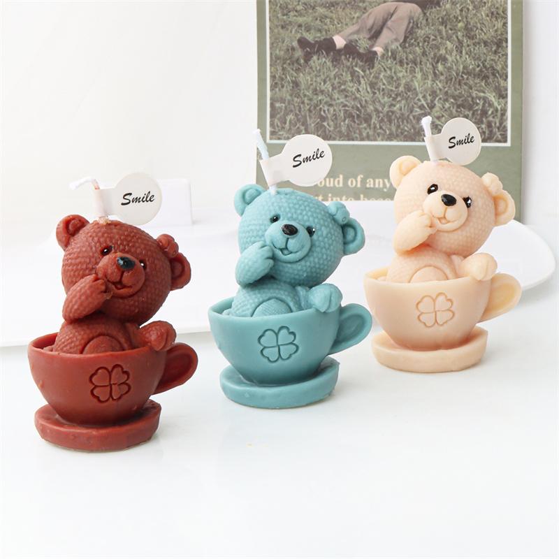 3D Cartoon Animal Silicone Candle Mold DIY Cute Cup Teddy Bear Elephant Candle Making Supplies Soap Resin Mould Craft Home Decor