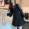 Long Sleeve Dresses Women Black Lace Patchwork Casual Office Ladies Elegant Slim Party Spring Vestidoes Chic Mid-Calf Vintage