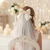 White Bow Bridal Veil, Bride Veils Hair Decorations for Women Wedding Bridal Shower Bachelorette Party