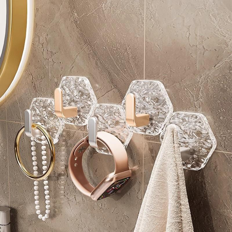 5 Pack Adhesive Wall Hooks Glacier Textured Strong Adhesion No Drilling For Bathroom Kitchen Towels Jewelry