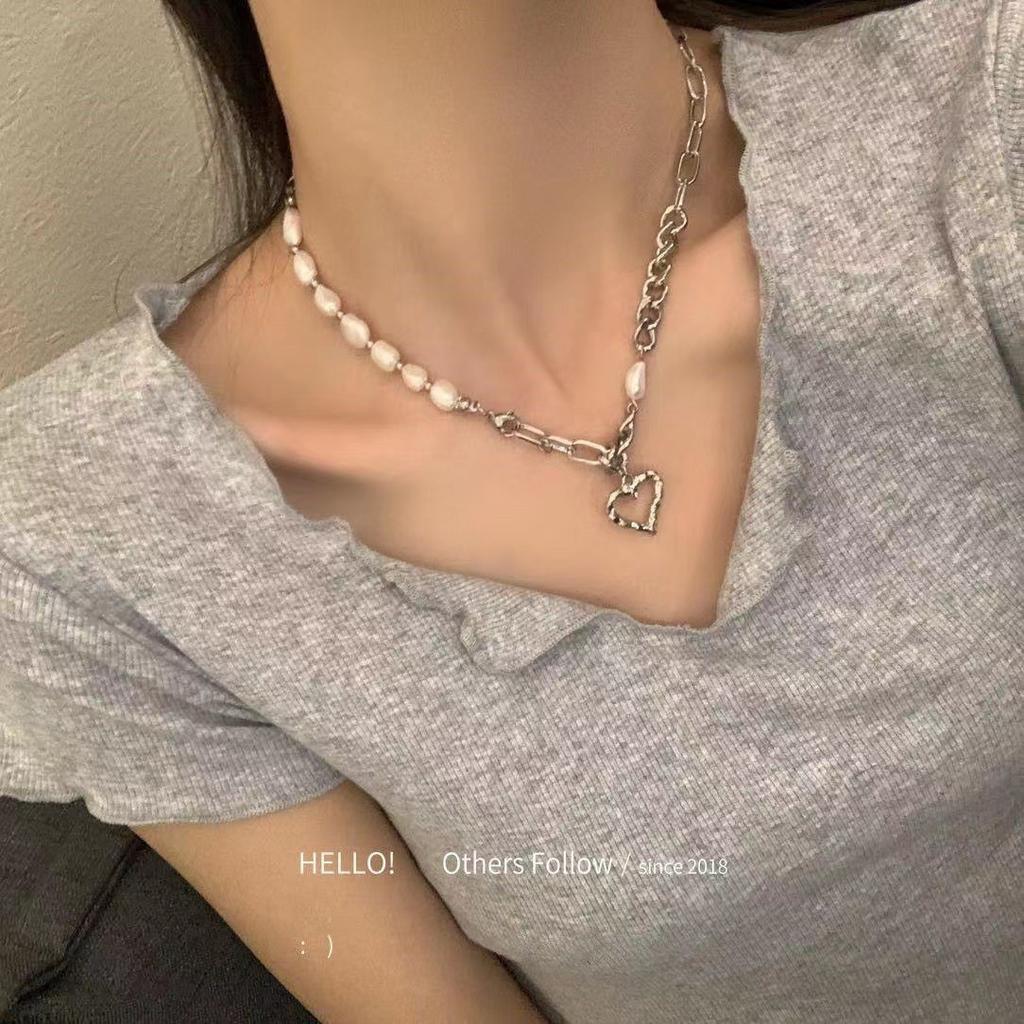 Irregular Pearl Necklace Women's Pearl Love Pendant Clavicle Chain Premium Sense