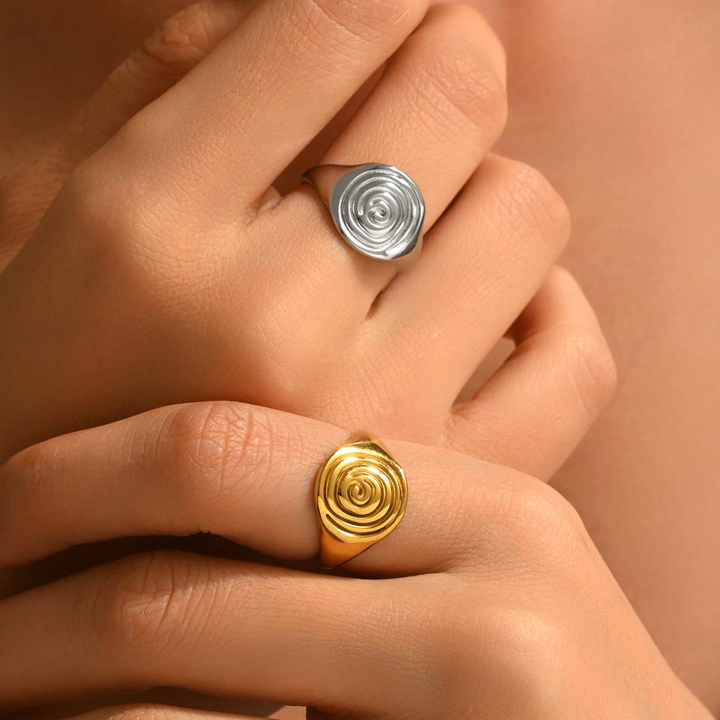 Spiral Swirl Stainless Steel Gold Color Rings For Women Waterproof Open Ring Fashion Geometric Zircon Birthday Gift New In