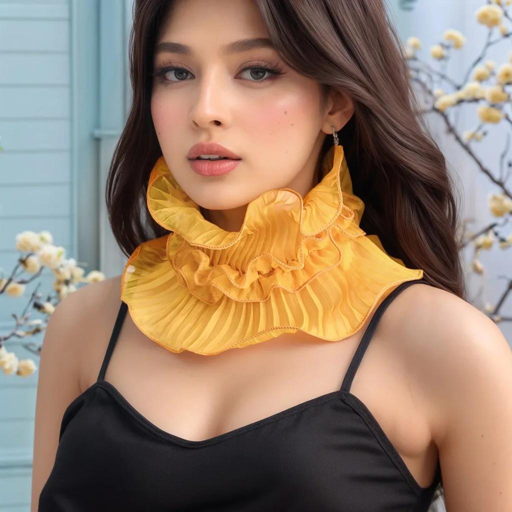 Spring and Summer New Lace Scarf Women's Multifunctional Versatile Shirt Collar Fashionable Decoration Lace Ruffle Edge Neck Cov