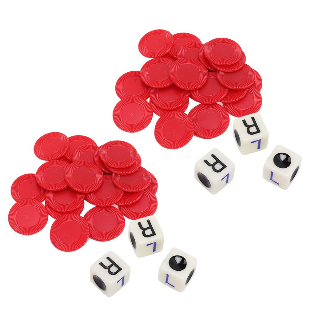 2 Sets Left Right Center Dice Game 16mm With 3 Dices 24 Chips for Family Nights Friends Gatherings Games Parties Red