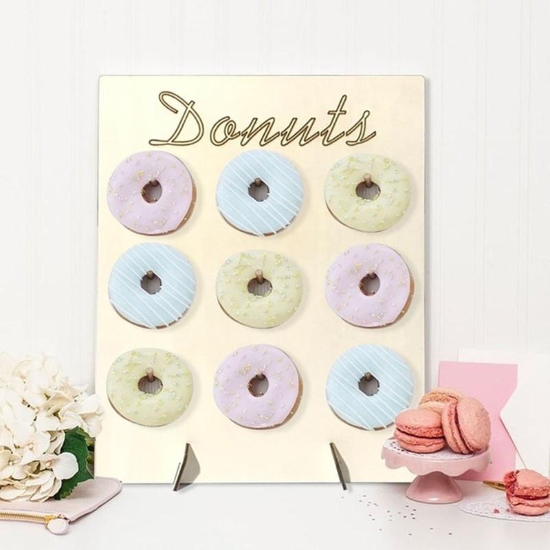 1 ADET 40X30cm Ahşap Duvar Askısı Donut Şeker Tatlı Rafı Standlı Düğün Parti Dekoru Bebek Duşu Süslemesi