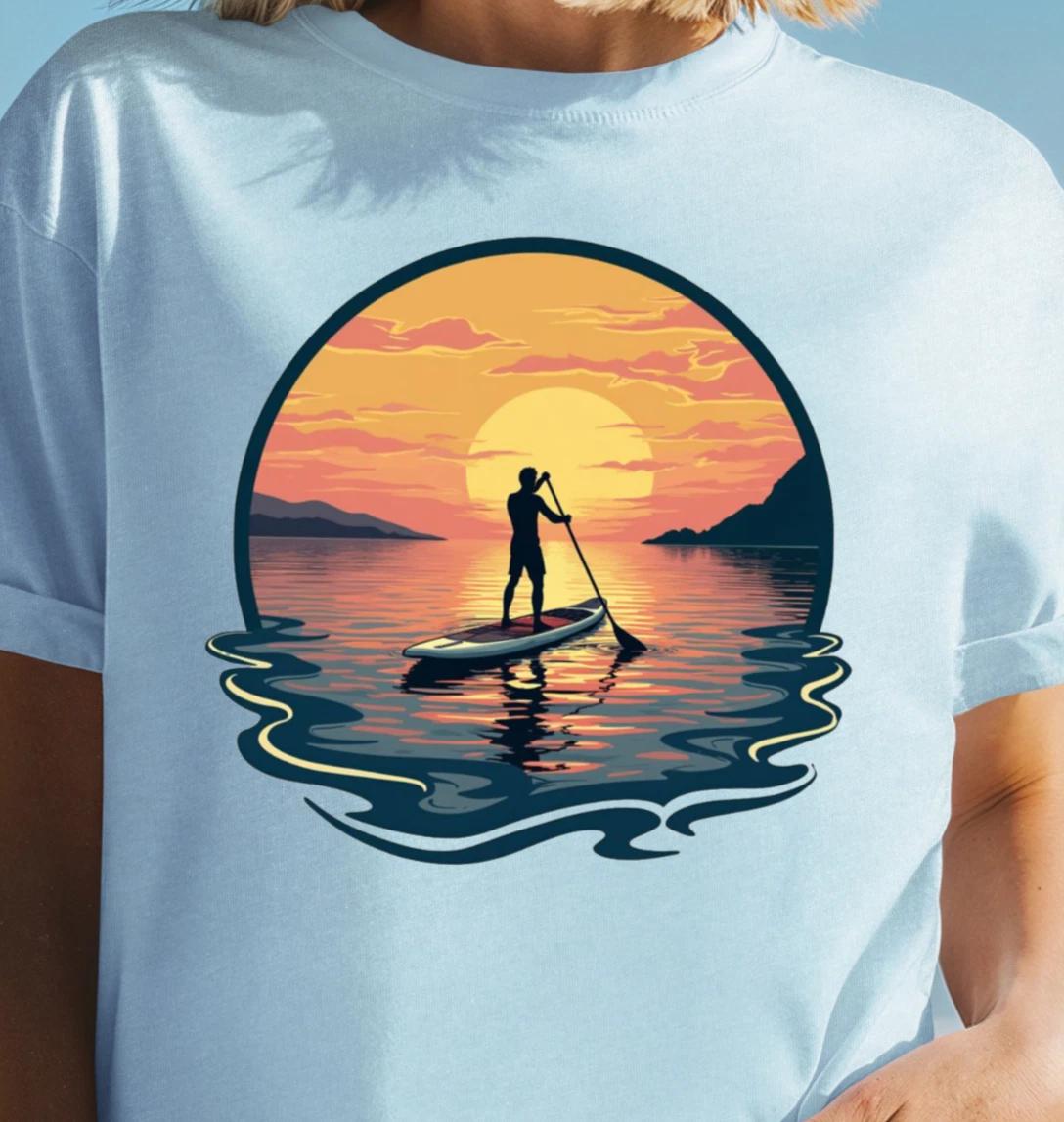 Sunset Paddleboarder T-shirt | Stand Up Paddleboard Tee, SUP Shirt 3XL