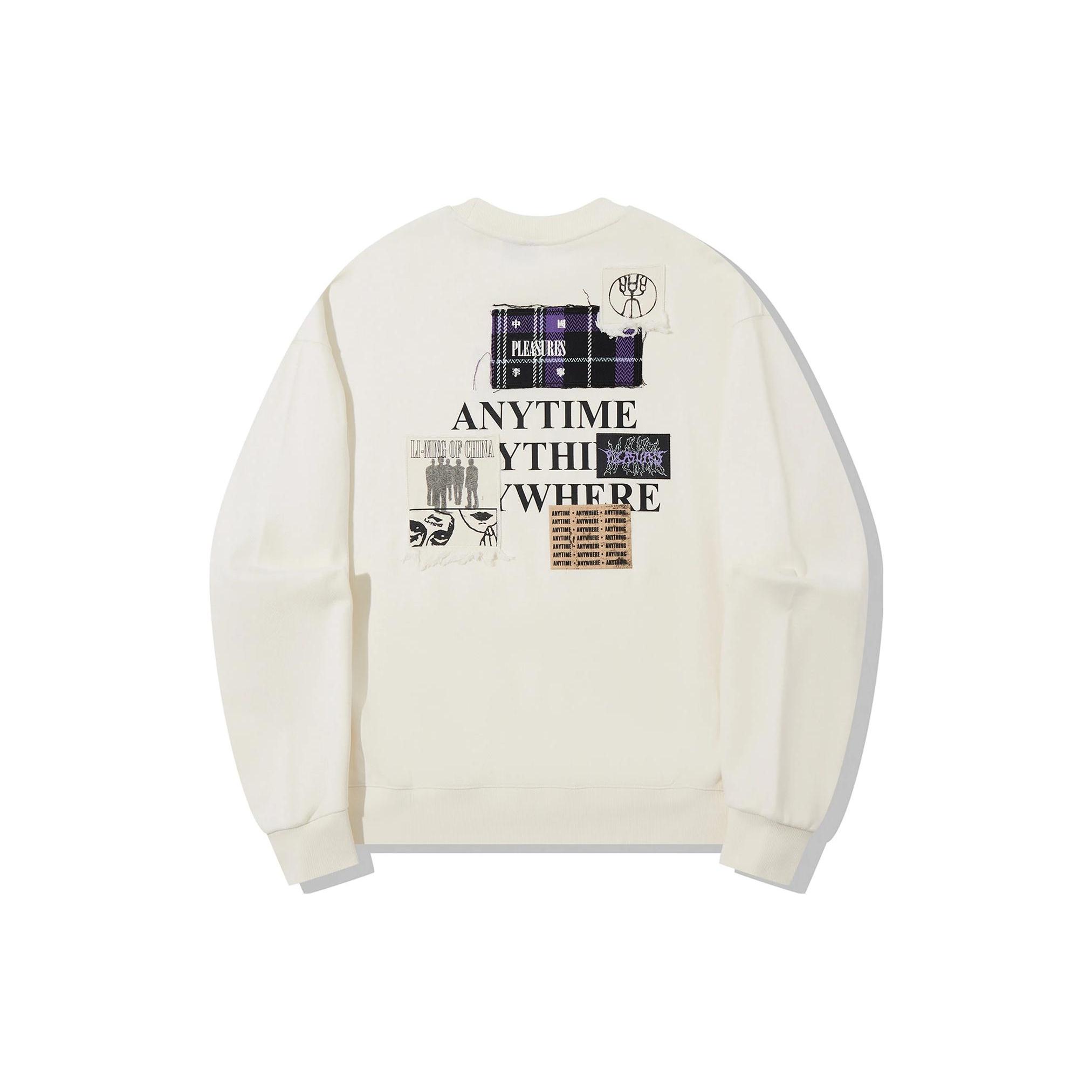 Li Ning X PLEASURES Sweatshirts Unisex Ecru Crew Neck Moderate Regular AWDTB99-3 L