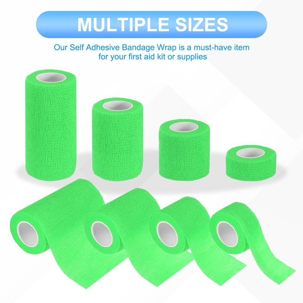 PATIKIL Bandage 16 5 Elastic Wrap Stretchable for Athletic and Outdoor Bright Green 1"/2"/3"/4" Self-Adhesive Wraps, Count, Yards, Self-Breathable