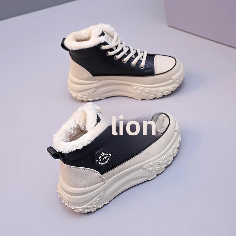 

Women s Winter High-top Little White Shoes Fleece Lined Thickened Warm Cotton Shoes Women s Fashion Outdoor Sneakers Botas Mujer 35