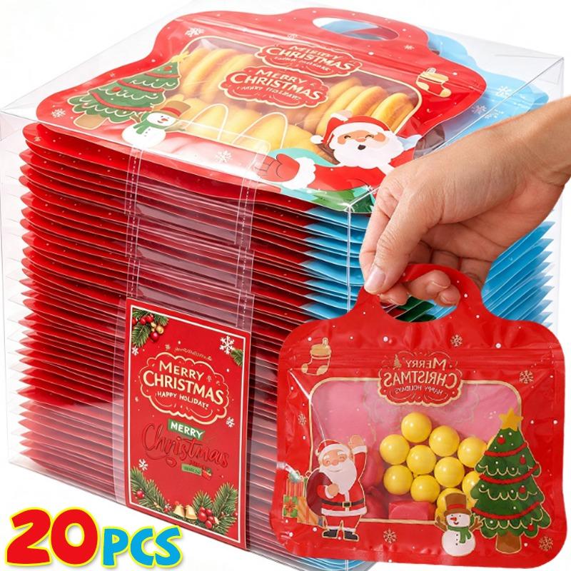 2/20PCS Christmas Self-Sealing Bags Santa Claus Snowman Pattern Standable Handbags Candy Cookie Packaging Pouch Party Supplies