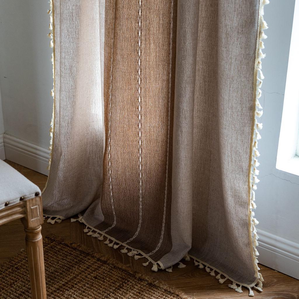 Jacquard Curtains Thickened Coffee-Colored Semi-Transparent Blackout Kitchen Curtains