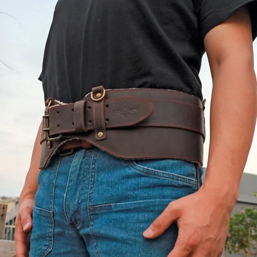 TOURBON Tool Belt, Work Belt, Leather Padded Tool Belt, Support Tool Belt, for Carpenters, Electricians, Construction Workers