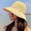 Sun Hat Pastoral Style Hand-Woven Flower Pattern Wide Brim Bucket Hat Vacation Leisure Sun Protection Hat