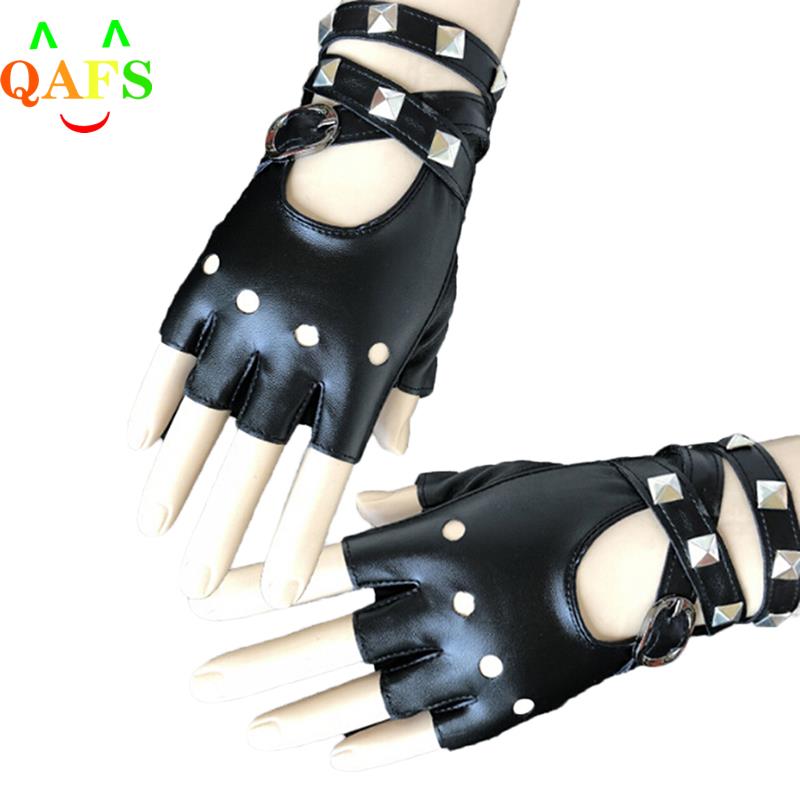 1 Pair Women Punk Short Synthetic Leather Gloves Half Finger Fingerless Gloves Fashion Lady Handsome Black Gloves
