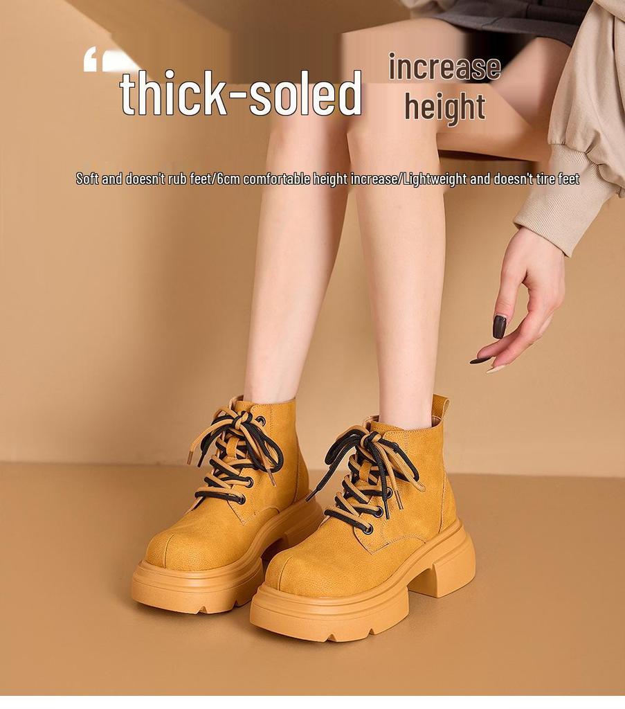 2025 Women's Retro British Style Hidden Heel Ankle Boots - Thick-Soled, Versatile Autumn Martin Boots In Classic Big Yellow.