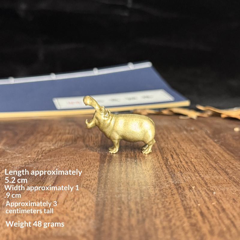 1Pcs Brass Hippopotamus Rhinoceros Statue Metal Animal Figurine Miniature Ornament For Home And Office Desk Decoration