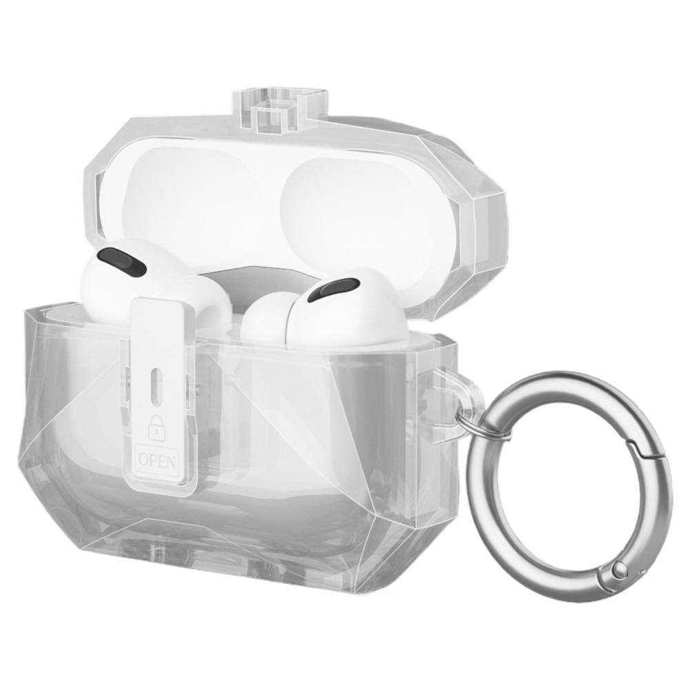 For Airpods Pro 3 Transparent Crystal Bluetooth Earphone Case TPU Switch Lock Cover with Hook Anti-Scratch Protective Case