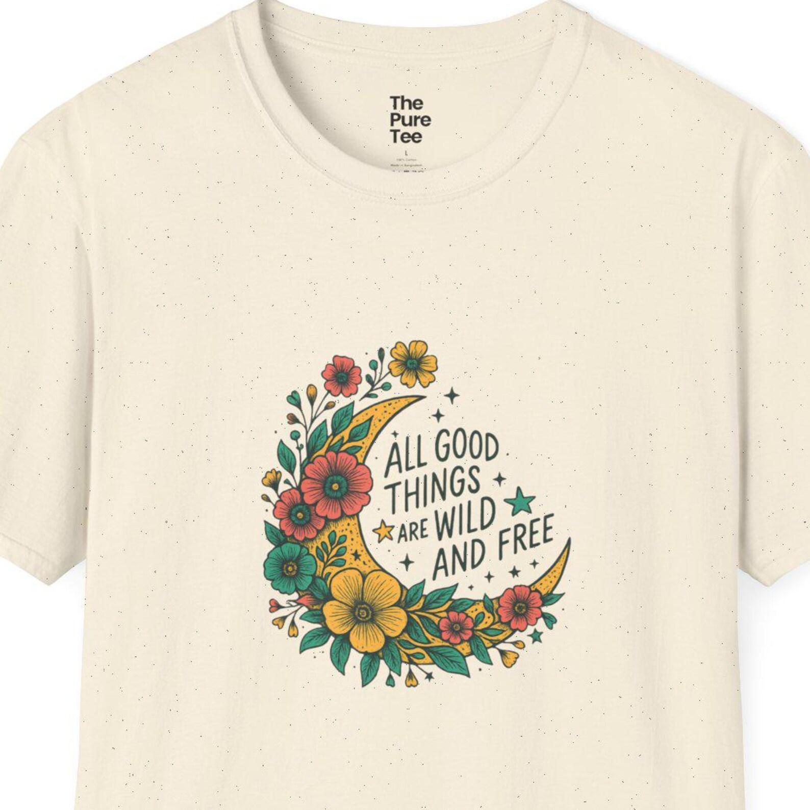 Boho Floral Graphic T-Shirt, Wild And Free Quote, Retro Nature Tee 2XL