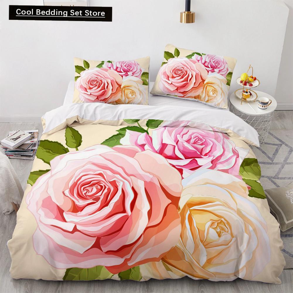 Blume Vogel Königin König Bettbezug Bunt Tropisch Floral Bettwäsche Set für Frauen Aquarell Pflanze 2/3tlg. Polyester Steppdeckenbezug