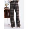 ZIHAN Women's Retro Coffee Plaid Wide-Leg Pants