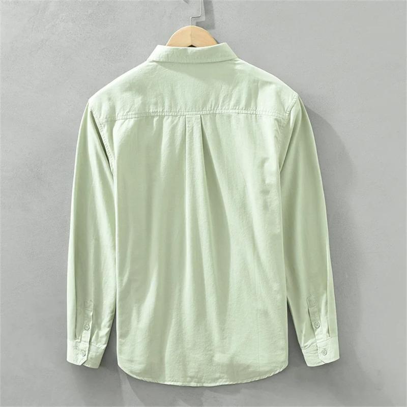 Camicia da Uomo a Manica Lunga Regular Colore Uniforme Camicia per Giovani Lavoro Autunno Abbigliamento da Uomo Camicie Casual Larghe