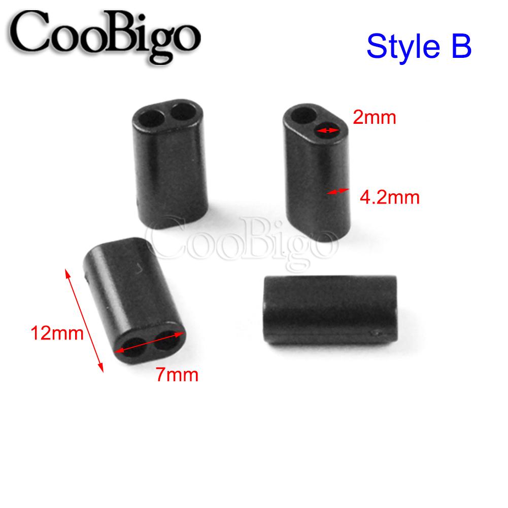 100pcs Cord Ends Lock Bell Stopper Rectangular Sliding Rope Clamp Paracord Sportswear Drawstring Bag Accessories 2 Hole Black