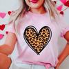 New Women's T-Shirts Clothing Valentine Leopard Love Heart Print Tees Breathable Tshirt Loose Top Harajuku Casual Short Sleeve