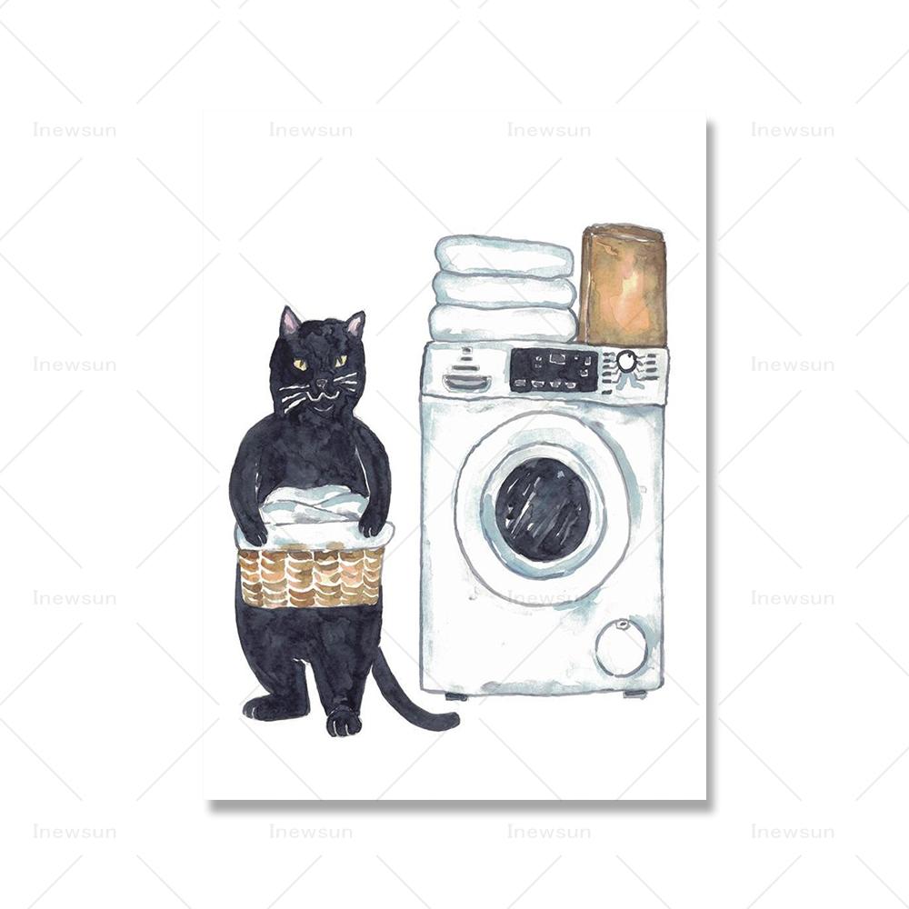 

Черная кошка, картина для стирки, настенный постер, акварель, художественный декор, принт, рисунок домашнего животного, холст для ванной комнаты, забавные фотографии для ванной, ванной, туалета 13x18cm No Frame