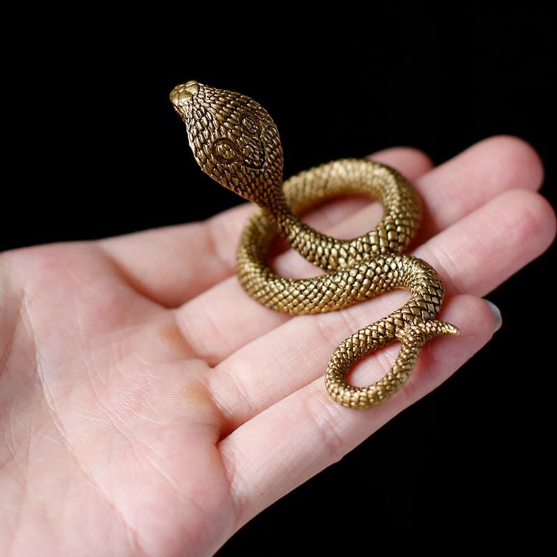 Antique Bronze Cobra Boa Snake Statue Miniature Figurines Copper Zodiac Animal Desk Decorations Tea Pets Ornaments Brass Crafts