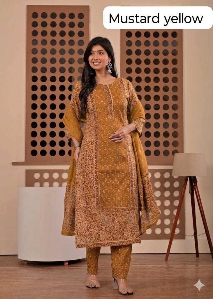 Heavy Cotton Women's Kurti Pant Dupatta Set Indian Designer Top Tunic Kurta Set