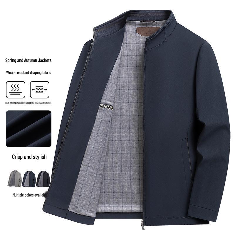 Men's Mid-Aged Business Casual Spring/Autumn Stand Collar Jacket - High-End, Short, Pure Color, Commuter Wear