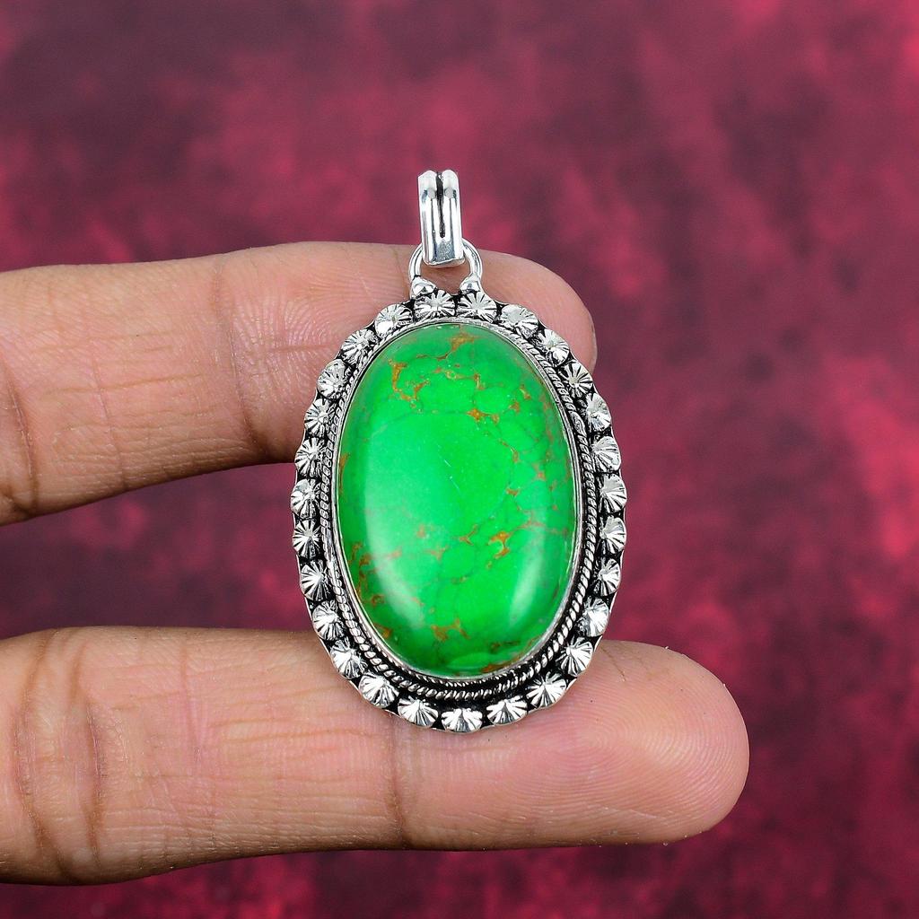 Přívěsek se zelenou mědí a tyrkysem, stříbrný přívěsek 925 s drahokamy, ručně vyrobený přívěsek, úžasné šperky, dárek pro ni