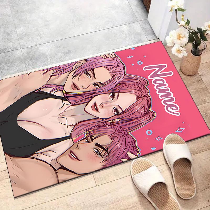Custom KPop Demon Hunters Mat Personalized Name, Polyester Washable Indoor Entryway Rug, Gift for Christmas, Easter, Thanksgiving Day