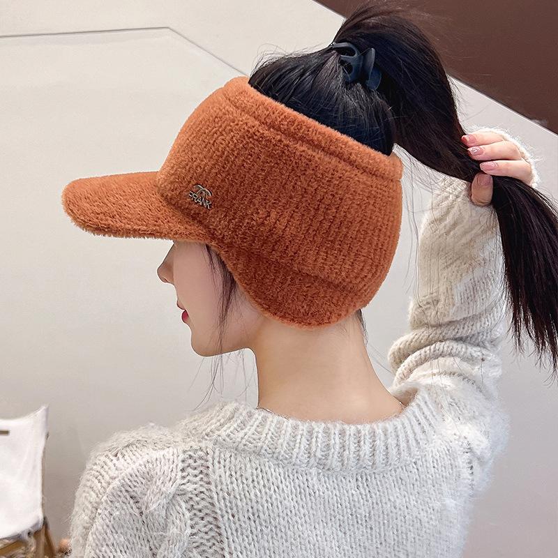 New Women Soft Winter Hat Faux Fur Warm Ponytail Cap Fashion Decorate Beanie Hat For Female Casual Earflap Knitted Hat