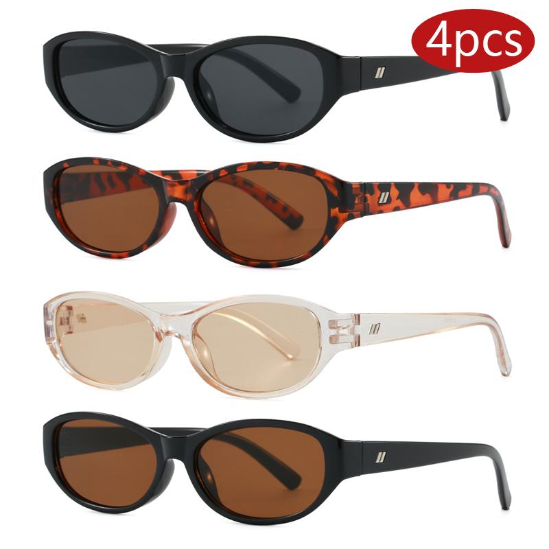 

Car Sun Glasses 4pcs Vintage High-End Oval Rivets Sunglasses Women Men Luxury Brand Simple Style Glasses Fishing Driving Eyewear