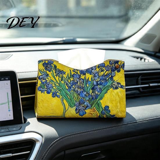 Multipurpose Tissue Box Leather Cover, Foldable Desktop Organizer, Oil Painting Style Napkin Holder Case, Reusable Facial Paper Organizer Dispenser,