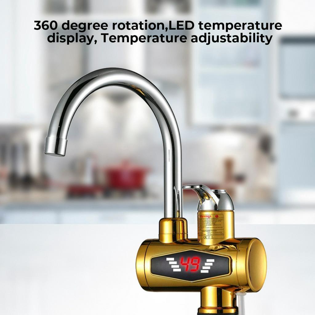 3KW 220V Tankless Electric Water Heater Led Digital Display Bathroom Kitchen Heater Faucet Gold Electric Water Faucet Heater