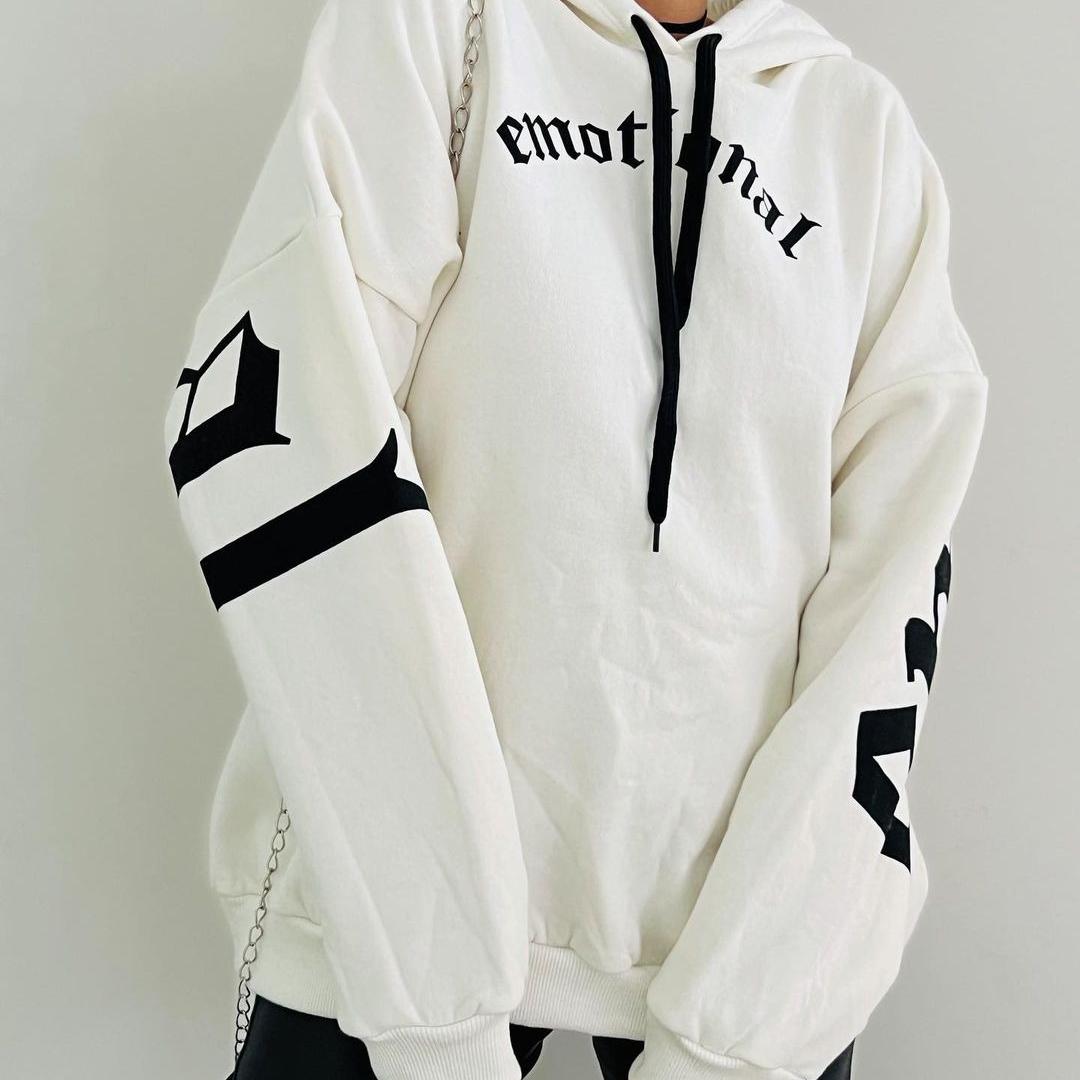 

BITCED Модная универсальная свободная женская толстовка с длинными рукавами и принтом XL белый