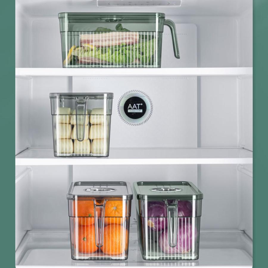 Refrigerator Storage and Fresh-keeping Box, Household Draining Food Preservation Sealing Tape, Handle Storage Box