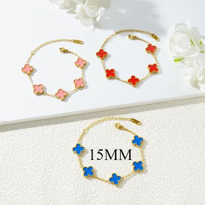 15MM Fashion Four Leaf Clover Five Flowers Bracelet Women Fashion 18K Lucky Straw Hand Jewelry