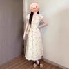 Women's Summer 2025 Floral Bowknot Puff Sleeve Dress - Elegant Long French Style