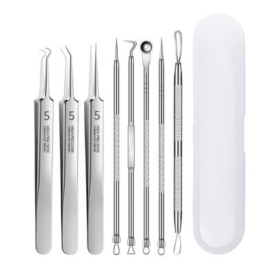 8Pcs/set Pimples Blackhead Remover Clip Tweezers Beauty Salon Acne Needle Tool Facial Cleaner Skin Care Tool