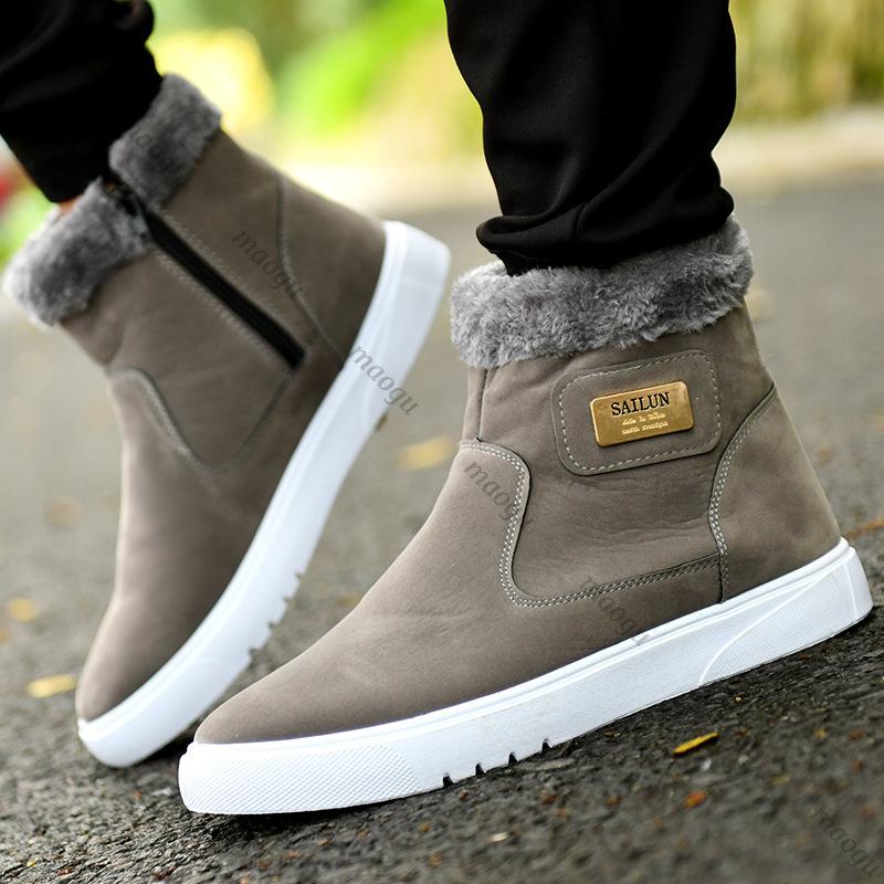 Chaussures Homme Bottes de Neige Pelucheuses Chaudes Bottines Homme Marque Hautes Décontractées Chaussures en Cuir pour Hommes Confortables Zapatos Para Hombres