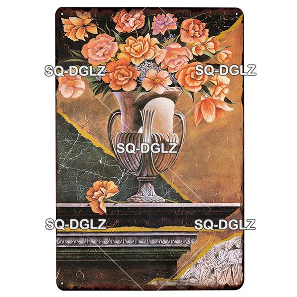 Placă de afiș din metal cu flori, placă de metal vintage, placă de tablă, decor de perete pentru hambar, cameră, bucătărie, garaj, pictură de fier