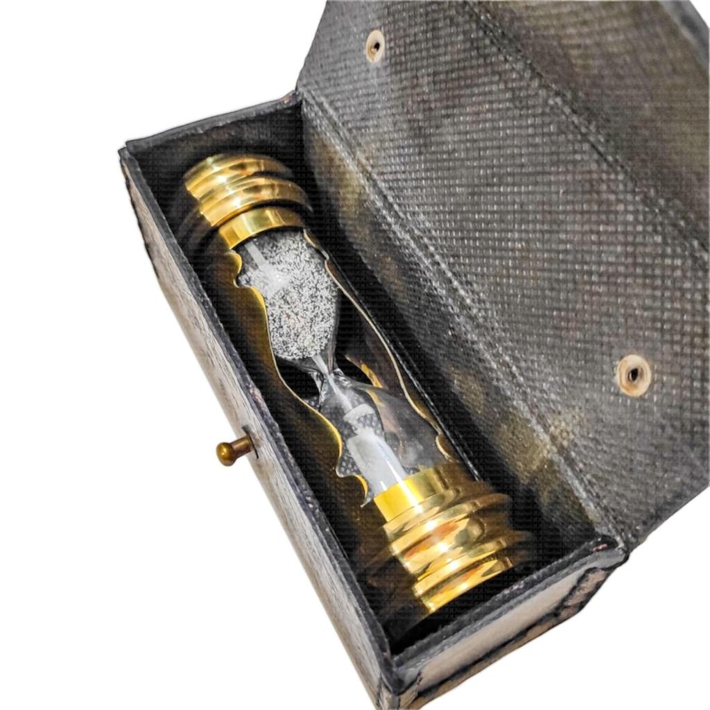 1 Min Handmade Brass Hourglass Sand Timer with Compass and Leather Box, Birthday Gift for Him Her Groomsmen Wedding Gift, Christmas Decor