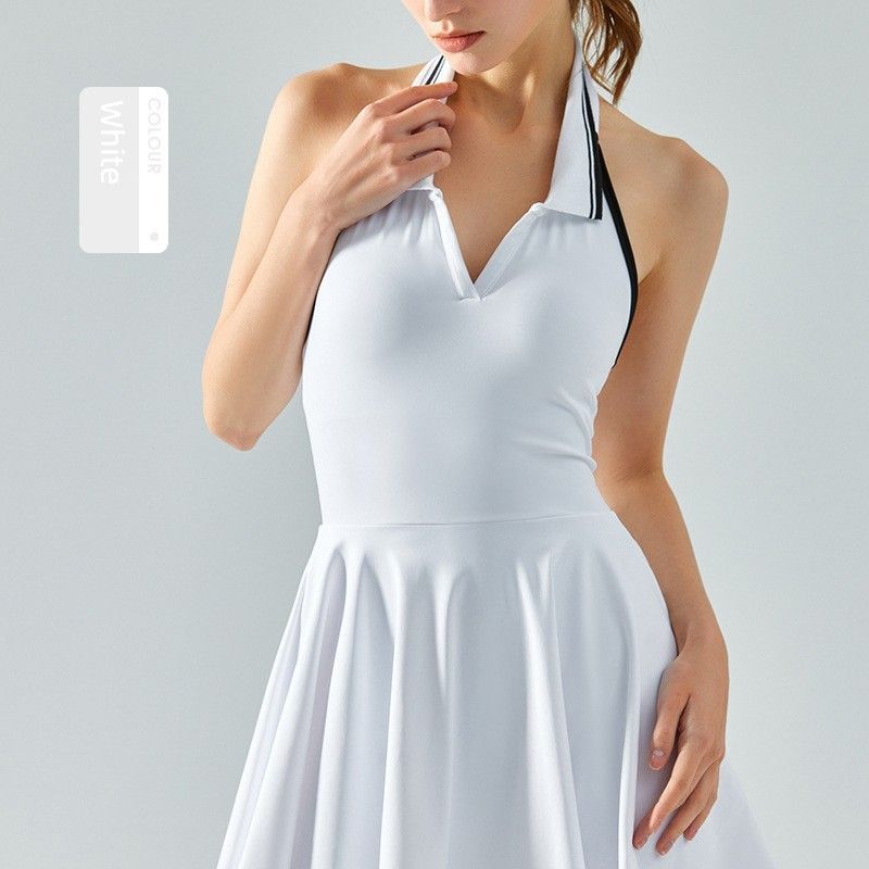 With Chest Pad Fake Two-Piece Fashion Tape Tennis Dress Nude Feel Fabric Dance Badminton Sports Two-Piece Suit Women