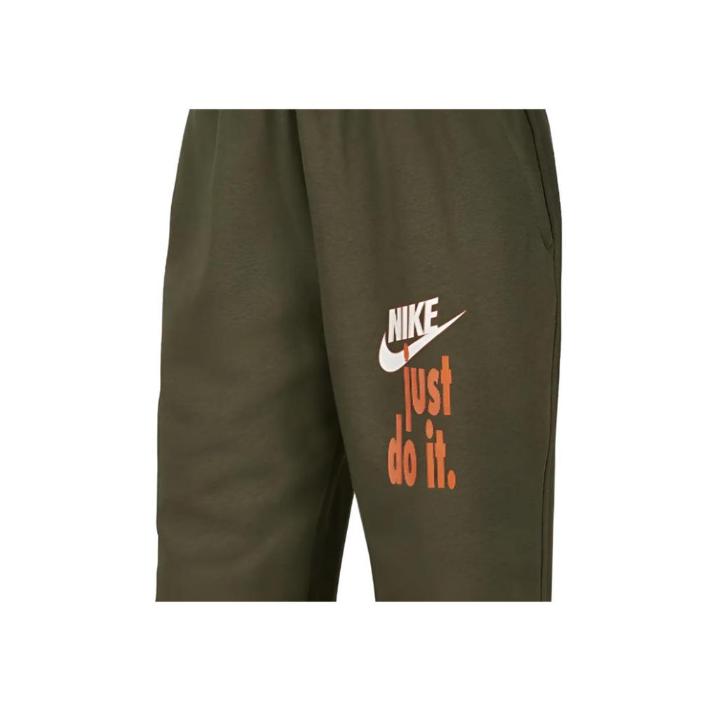 Nike Club Fleece Potisk písmen Elastický pas Ležérní pletené tepláky Dětské spodní díly Khaki FD2934-326