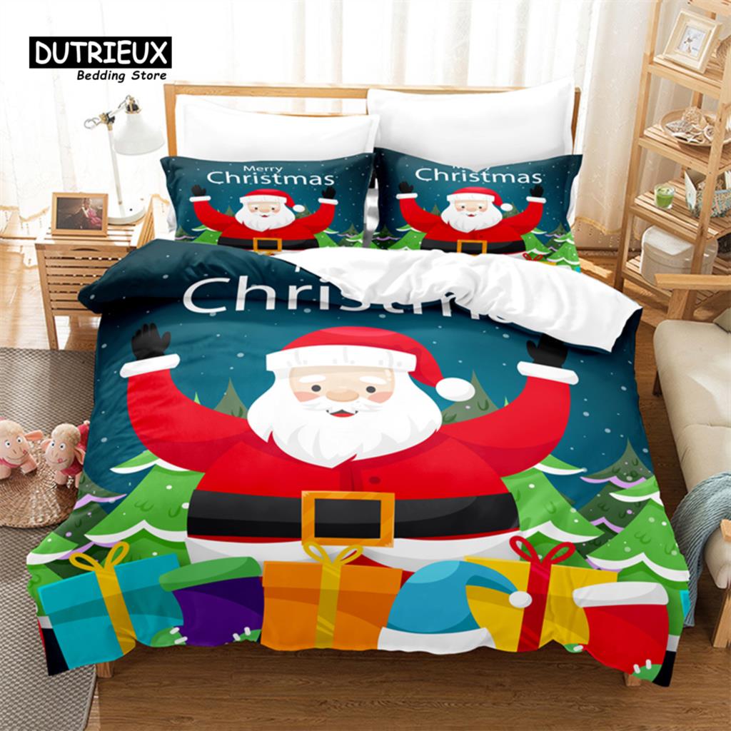 Father Christmas Bedding Set, 3Pcs Duvet Cover Set, Soft Comfortable Breathable Duvet Cover, For Bedroom Guest Room Decor