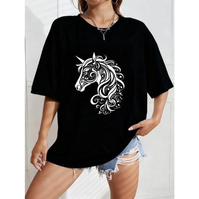 Unicorn Graphic T Shirt White Unicorn Print Casual Wear For Women Summer Outfit Streetwear Fashion Top